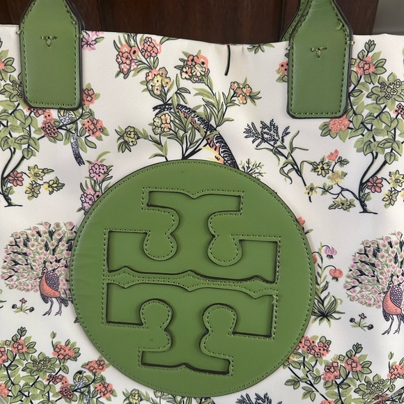 Tory Burch Beige Green Flower Tote - Picture 5 of 10